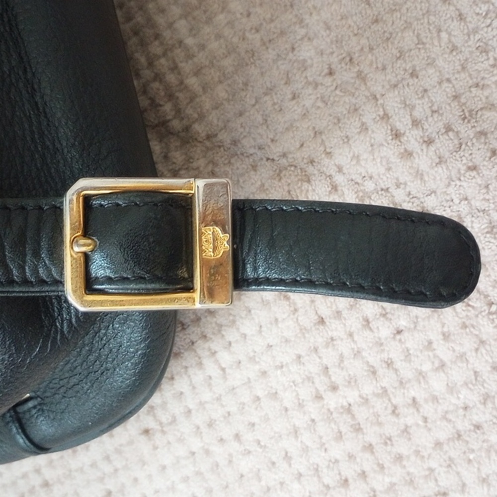 MCM Black Leather Backpack with Gold Accents - Picture 10 of 11